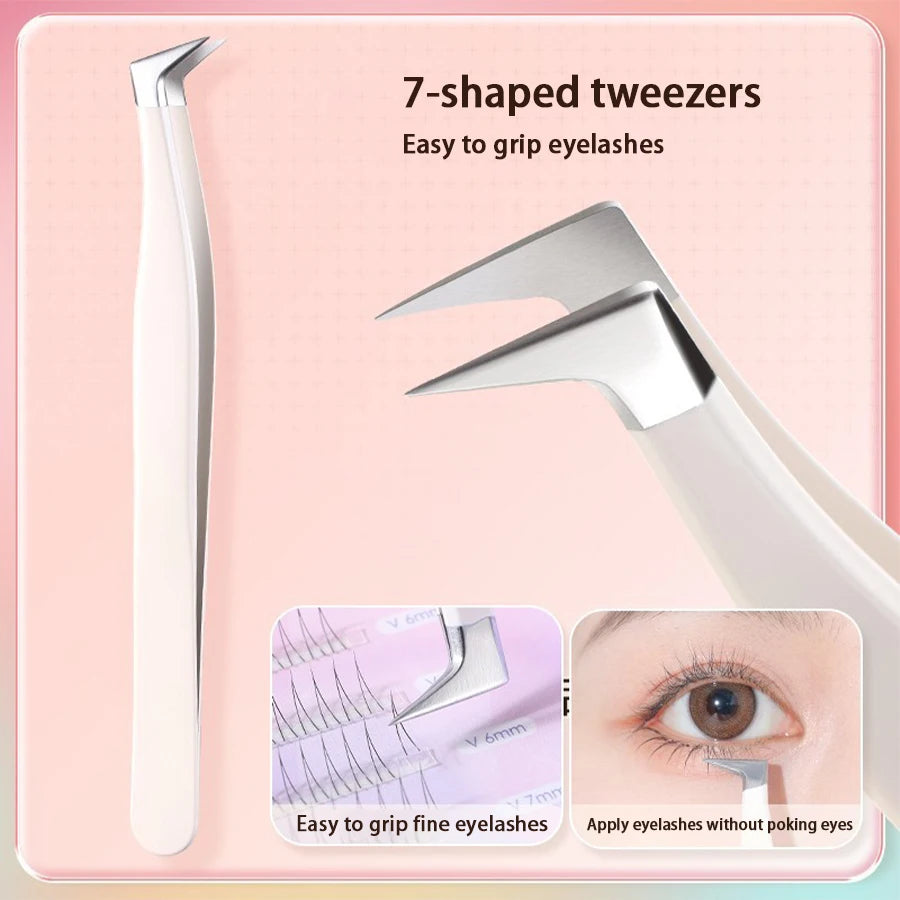 Stainless Steel Eyelash Tweezers for False Lash Grafting Eyelash Tweezers PLUSH 7-shaped