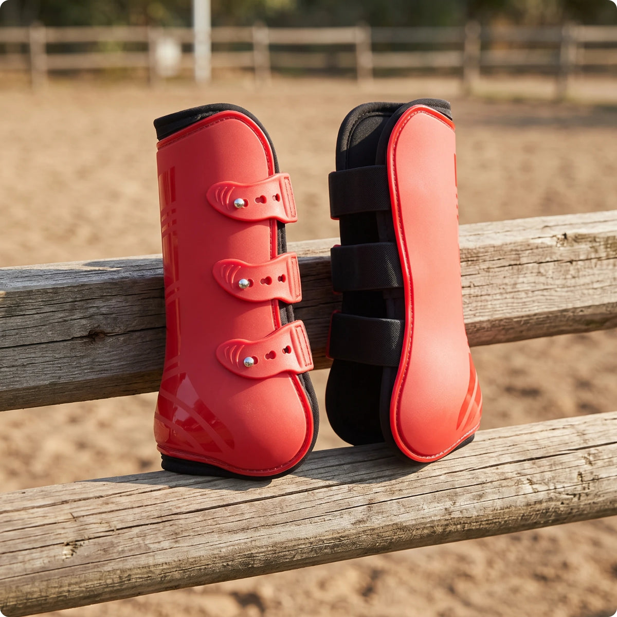 Horse Front Leg Tendon Boots – Adjustable Equestrian Guard Horse Tendon Boots PLUSH Red L-front