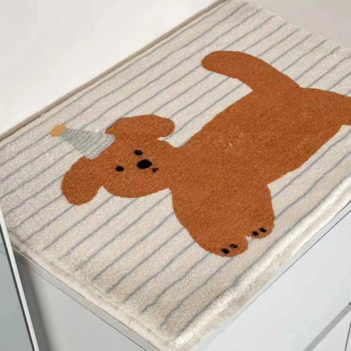 Striped Puppy Bathroom Mat – Non-Slip Fast-Drying Soft Floor Mat Bathroom Floor Mat PLUSH