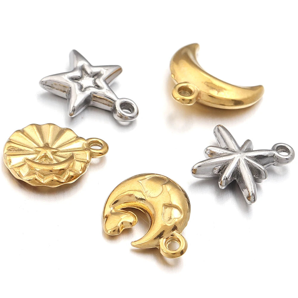 5pcs Stainless Steel Sun Moon Star Charms – DIY Jewelry Jewelry Charms PLUSH