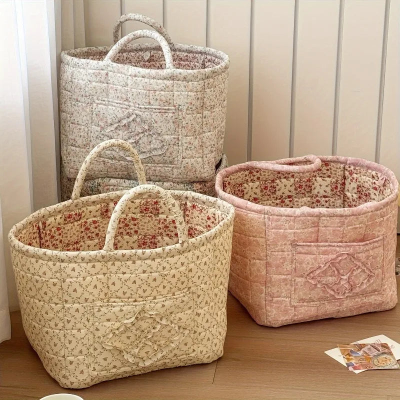 Foldable Floral Cotton Storage Basket – 4 Colors | 32x26x25cm Foldable Storage Basket PLUSH