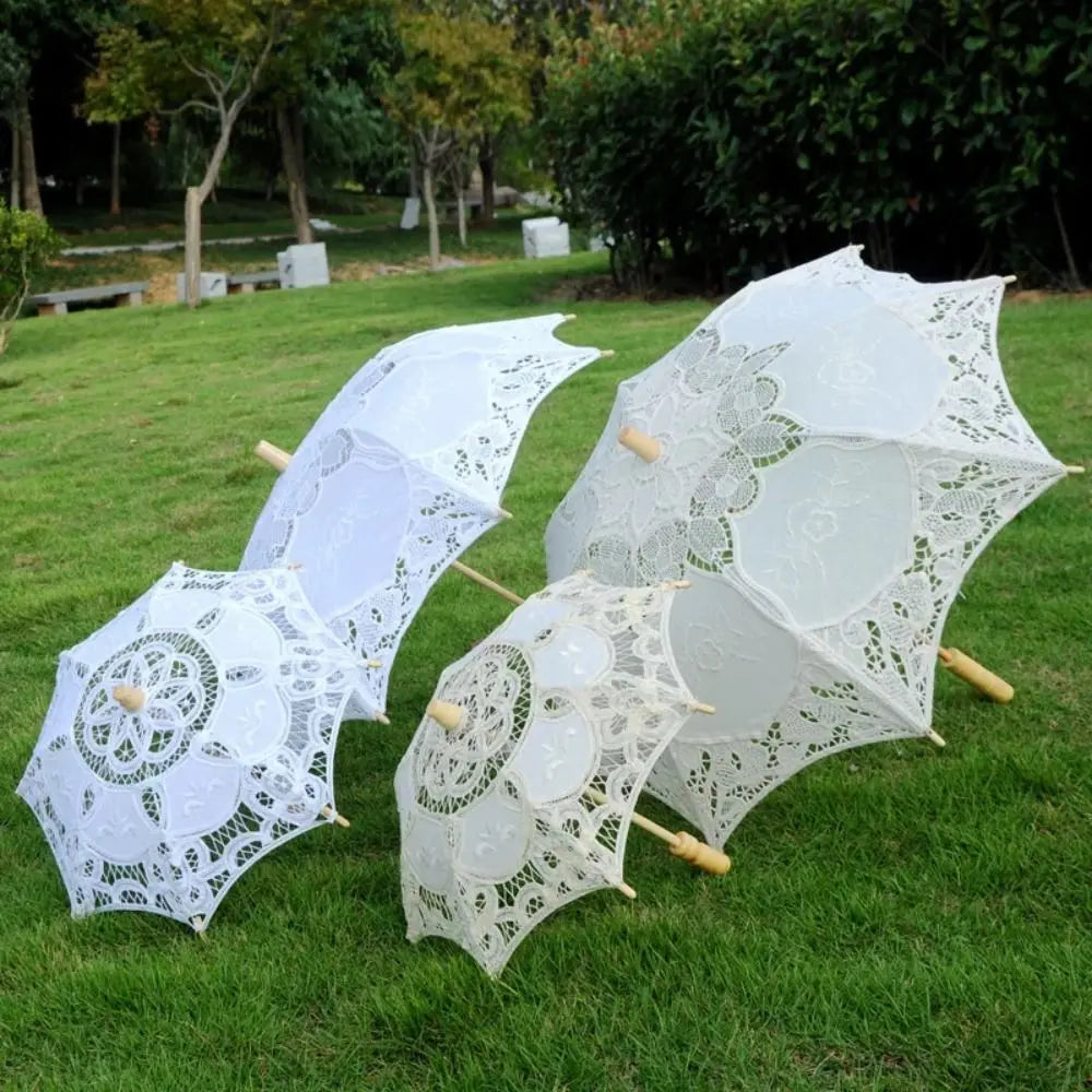 Floral Lace Wedding Parasol – Wooden Handle Bridal Prop Bridal Prop Parasol PLUSH
