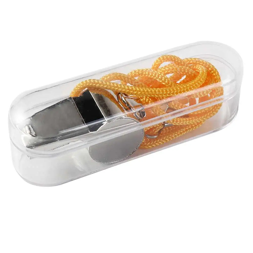 Stainless Steel Referee Whistle with Rope – Loud & Portable Referee Whistle PLUSH with box
