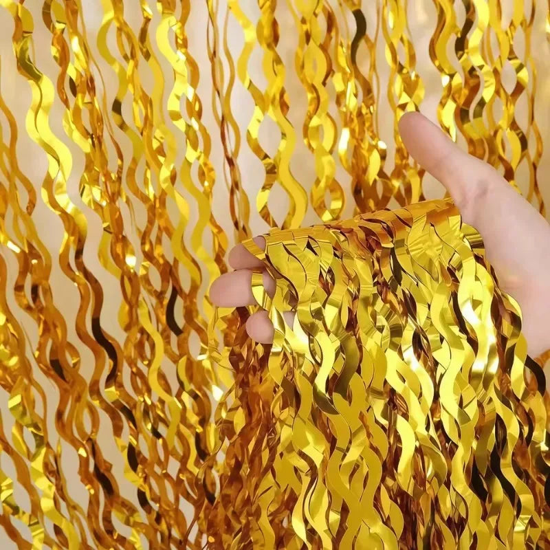 Foil Fringe Curtain Backdrop – Disco Party & Wedding Decor Party Backdrop Curtain PLUSH Gold 2PCS