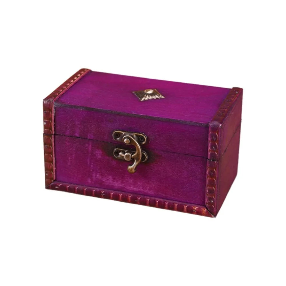 Vintage Wooden Treasure Chest Jewelry Box with Lock – Retro Jewelry Storage Box PLUSH Style-12