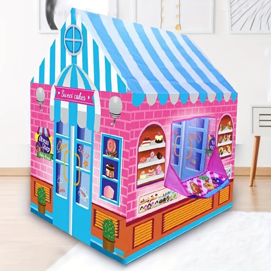 Kids Sweet Shop Play Tent – Pink Blue Striped Dessert Playhouse Kids Play Tent PLUSH