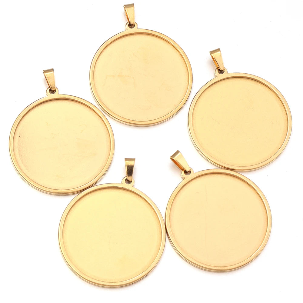 5pcs Stainless Steel Round Blank Pendant Tray Base DIY Jewelry Jewelry Pendant Tray PLUSH Gold 35mm