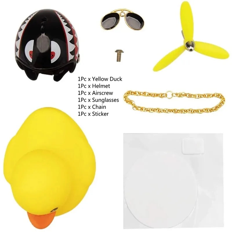 Cute Yellow Duck Car Decoration – Helmet Sunglasses Propeller Novelty Figurine PLUSH