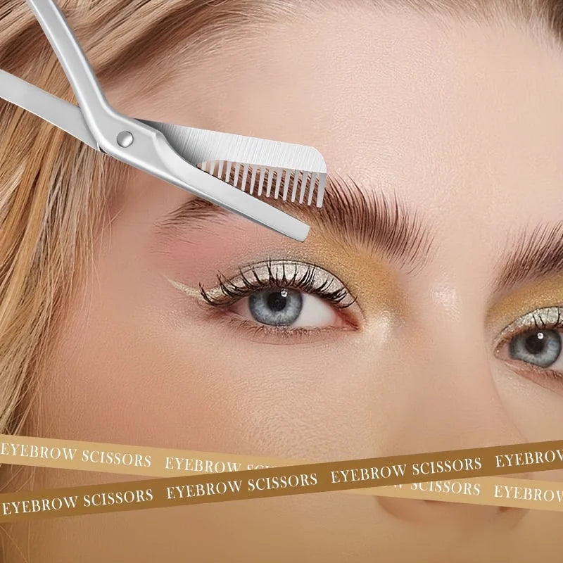Stainless Steel Eyebrow Scissors with Comb – Precision Grooming Eyebrow Grooming Scissors PLUSH