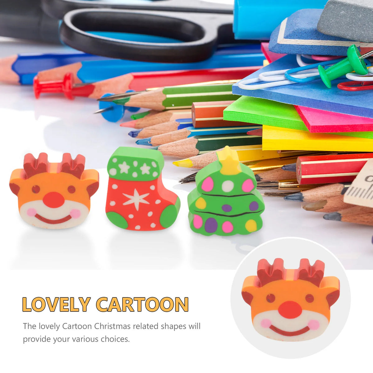 10pcs Christmas Novelty Rubber Erasers – Santa Reindeer Snowman Novelty Erasers Set PLUSH