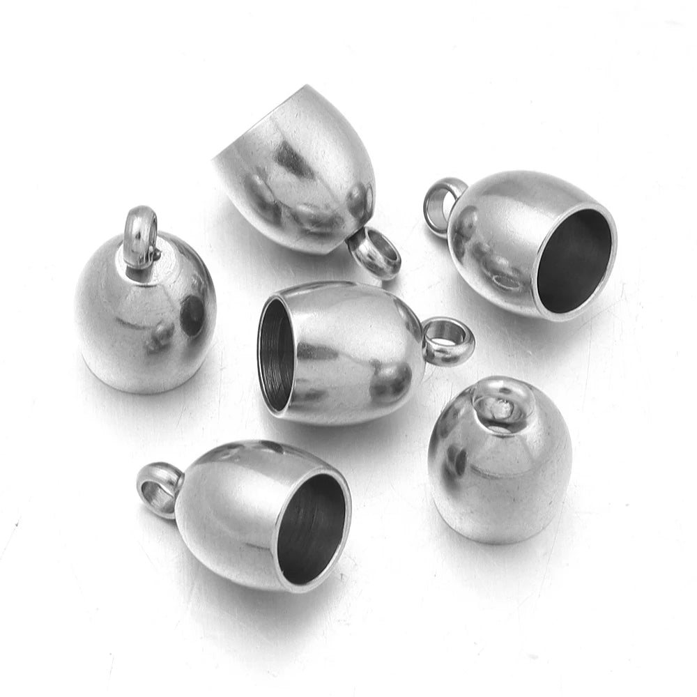Stainless Steel Cord End Caps with Loop – 6pcs Jewelry Making Jewelry End Caps PLUSH Steel 7X10.5mm