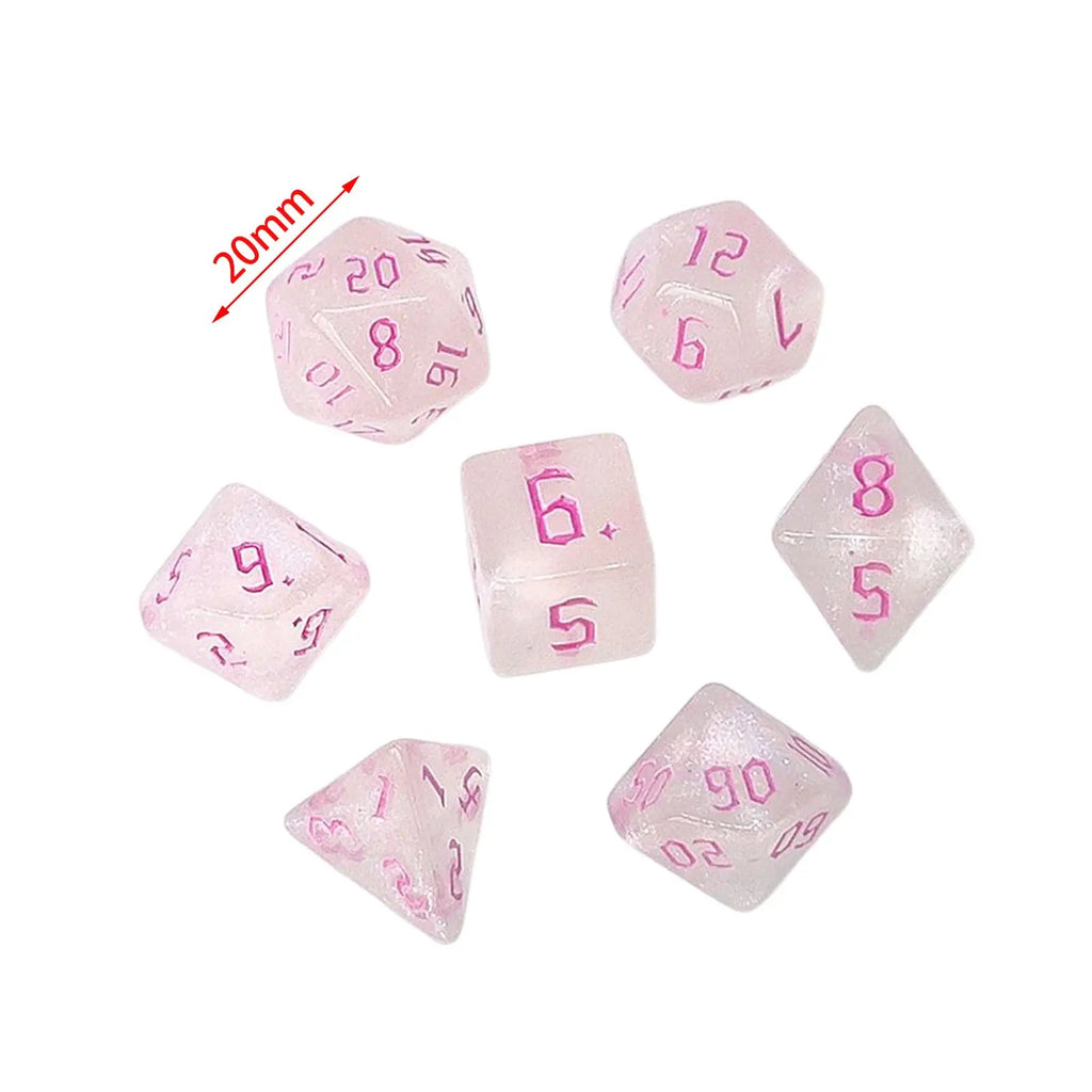 Polyhedral RPG Dice Set – D4 D6 D8 D10 D12 D20 Acrylic 7pcs RPG Dice Set PLUSH