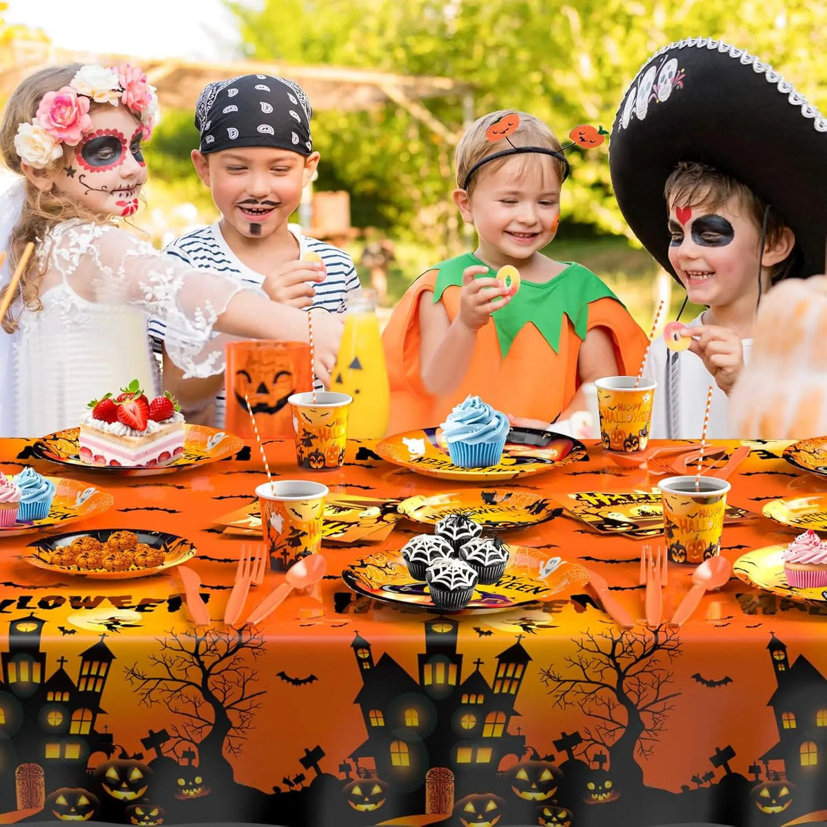 Halloween Party Tableware Set – Paper Plates & Tablecloth Kit Party Tableware Set PLUSH