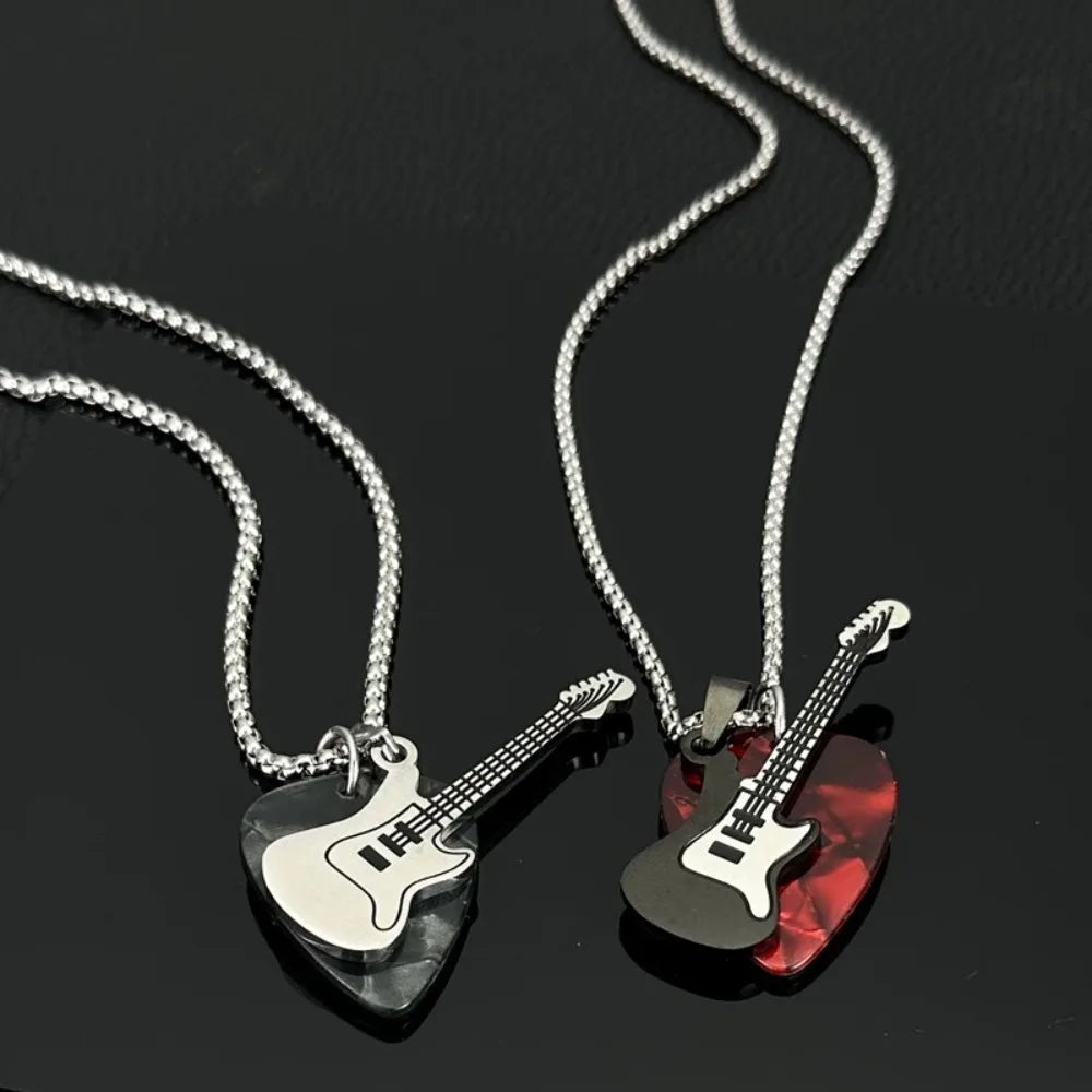 Hip-Hop Guitar Pick Pendant Necklace | Punk Titanium Steel Pendant Chain Necklace PLUSH