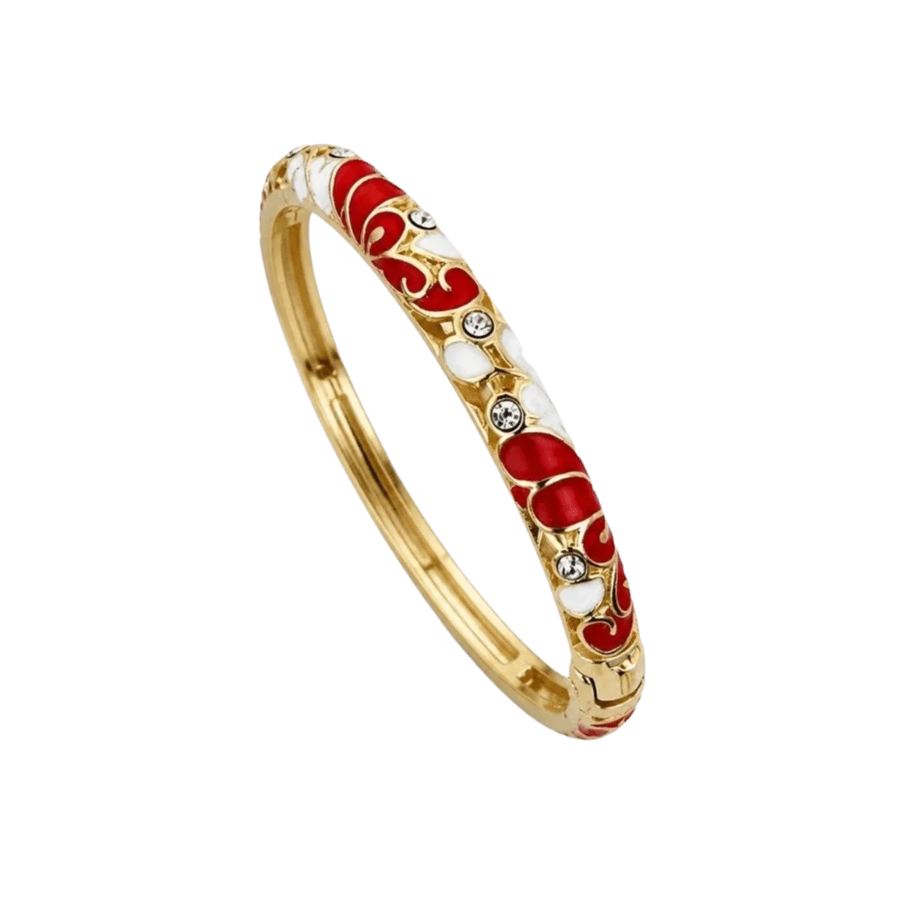 Vintage Cloisonne Enamel Open Cuff Bangle Bracelet for Women Enamel Cuff Bangle PLUSH Red