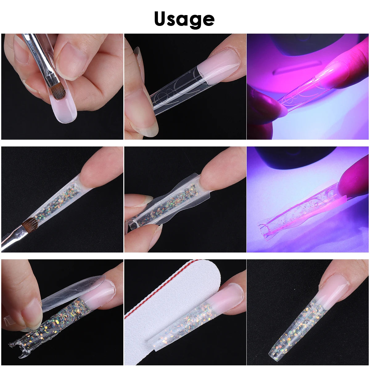 180pcs Sandwich Dual Nail Extension Molds – Oval & Coffin 15 Sizes Nail Extension Molds PLUSH