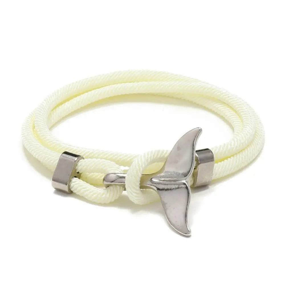 Whale Tail Braided Rope Charm Bracelet – Ocean Series Unisex Charm Bracelet PLUSH beige-silver tail