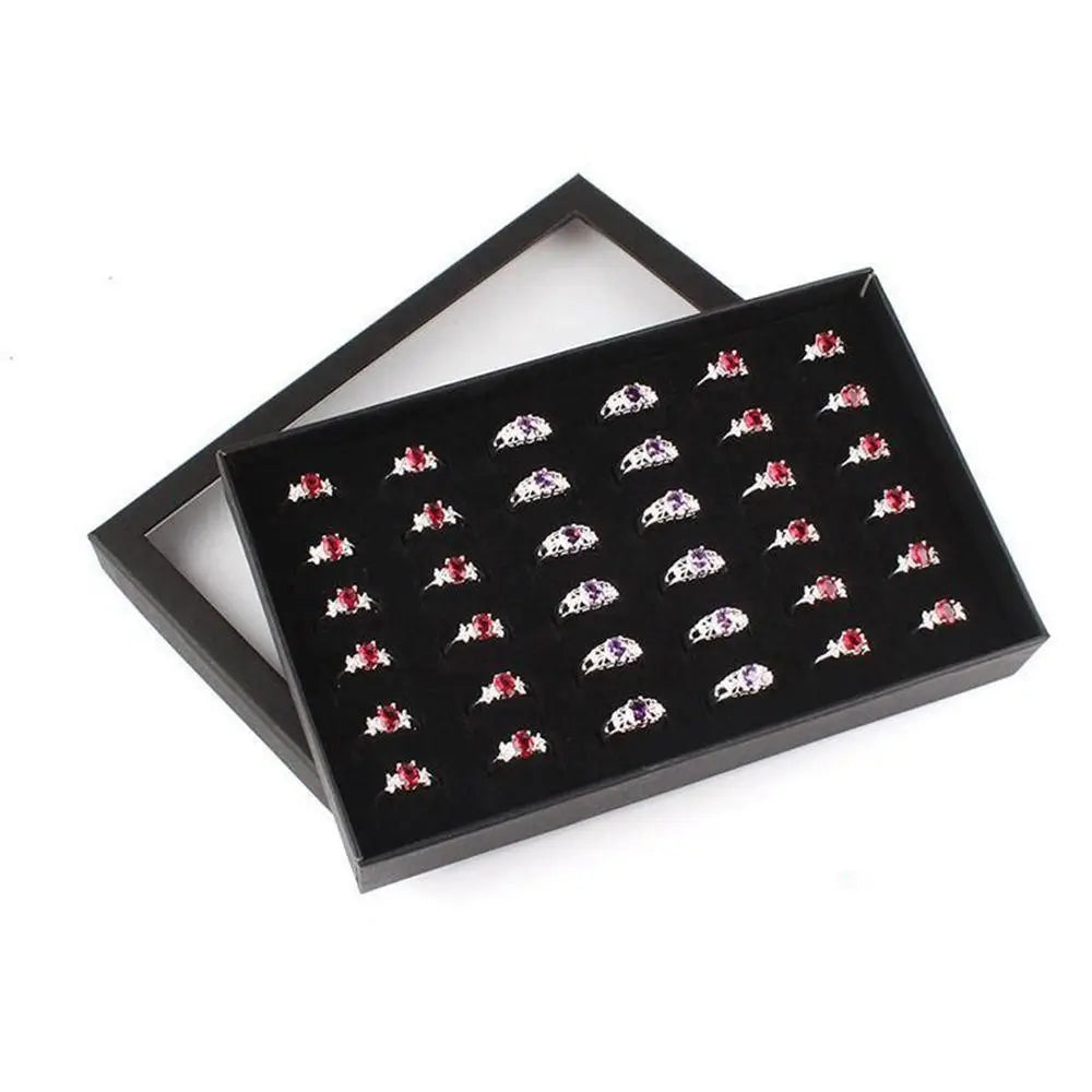 Velvet 36-Slot Ring & Earring Jewelry Organizer Tray Case Jewelry Organizer Tray PLUSH black