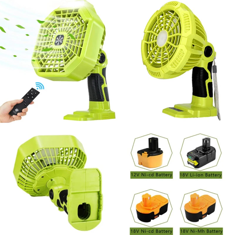 ZUIDID Battery Fan & Light for Ryobi 18V – 3-Speed LED Cordless Battery Fan PLUSH