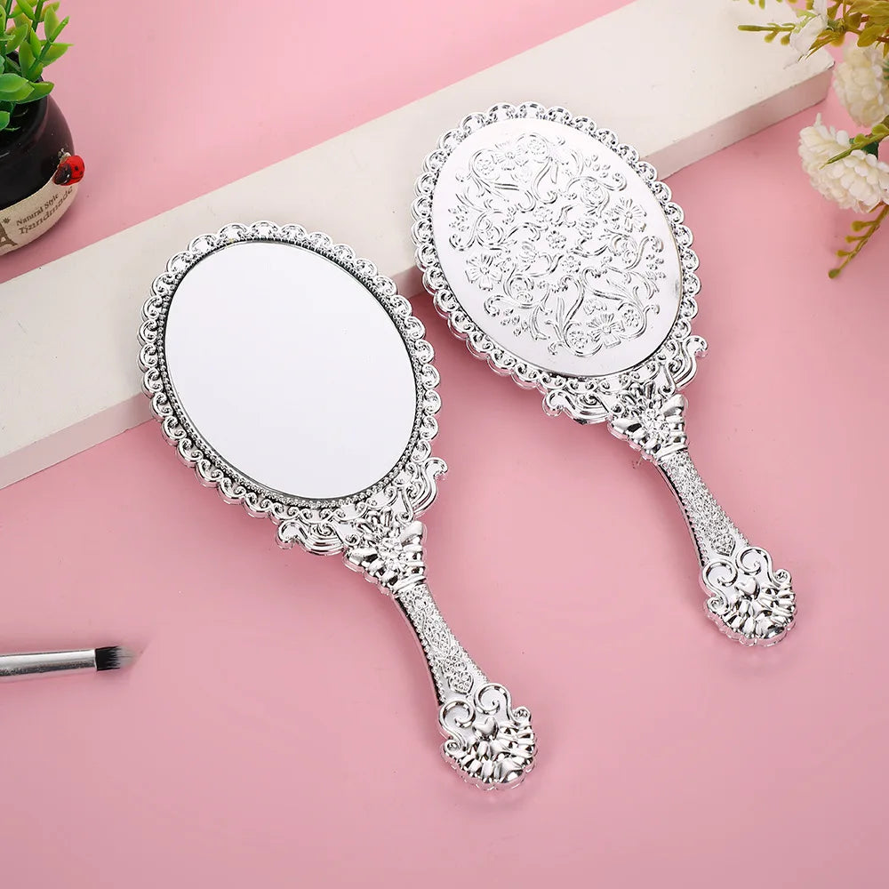 Vintage Handheld Makeup Mirror – Portable Round Cosmetic Mirror Handheld Makeup Mirror PLUSH Silver