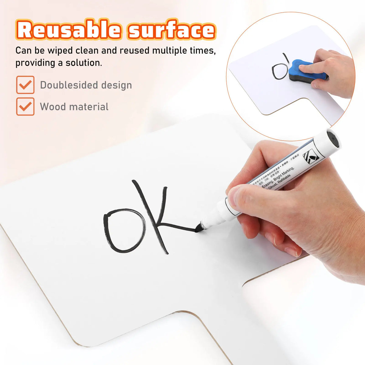 6-Pack Double-Sided Wooden Handheld Whiteboards | Dry Erase Handheld Whiteboard Set PLUSH
