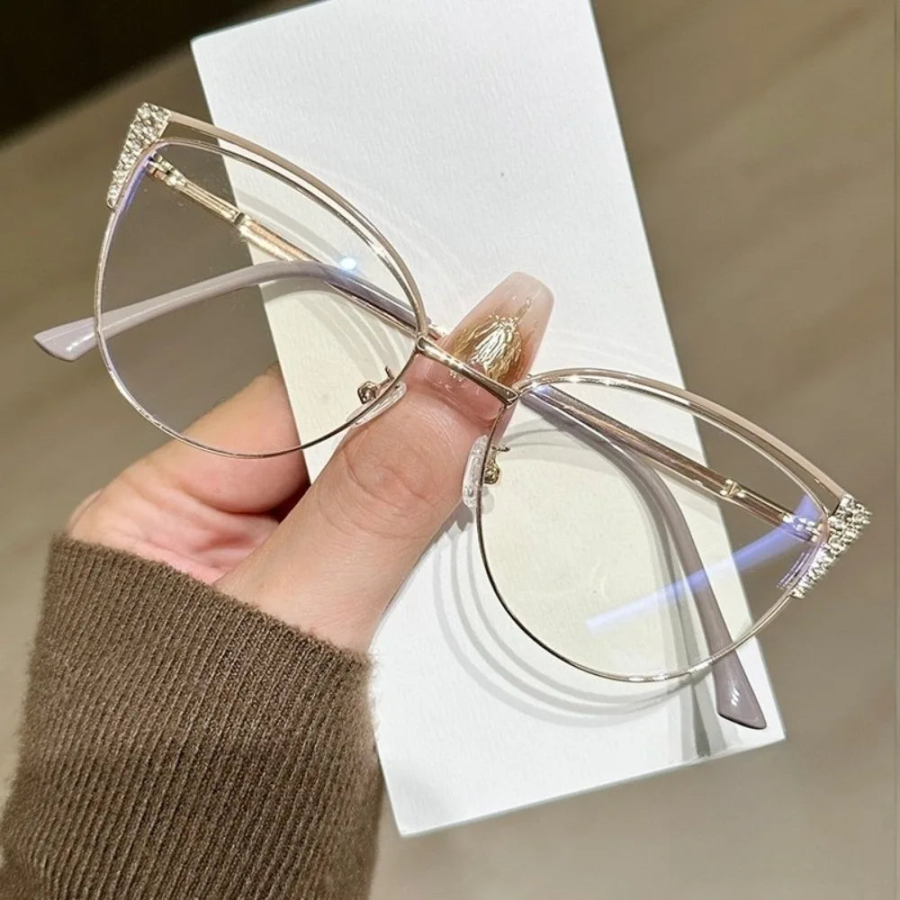 Rhinestone Blue Light Blocking Glasses – Square Frame Unisex Blue Light Glasses PLUSH Brown