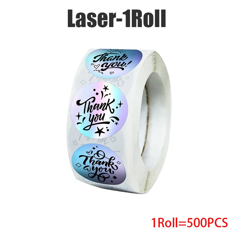 500pcs Laser Thank You Stickers 1 Inch Self-Adhesive Labels Packaging Sticker Labels PLUSH Laser-1Roll 1Roll for 500PCS