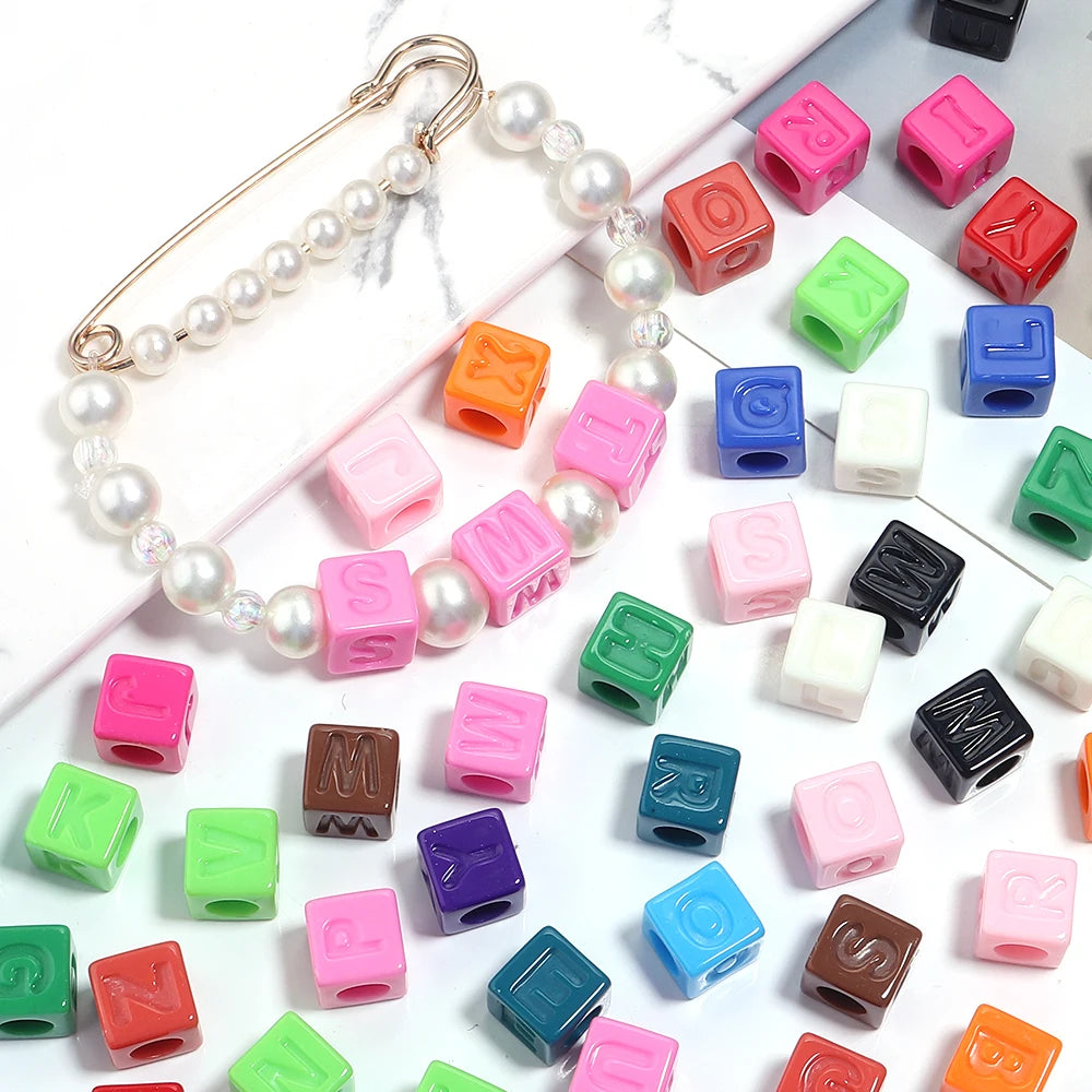 50pcs Colorful Alphabet Cube Acrylic Beads – DIY Jewelry Making Alphabet Craft Beads PLUSH