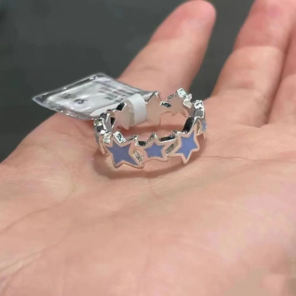 Y2K Geometric Star Open Ring | Korean Style Zinc Alloy Fashion Ring PLUSH Blue
