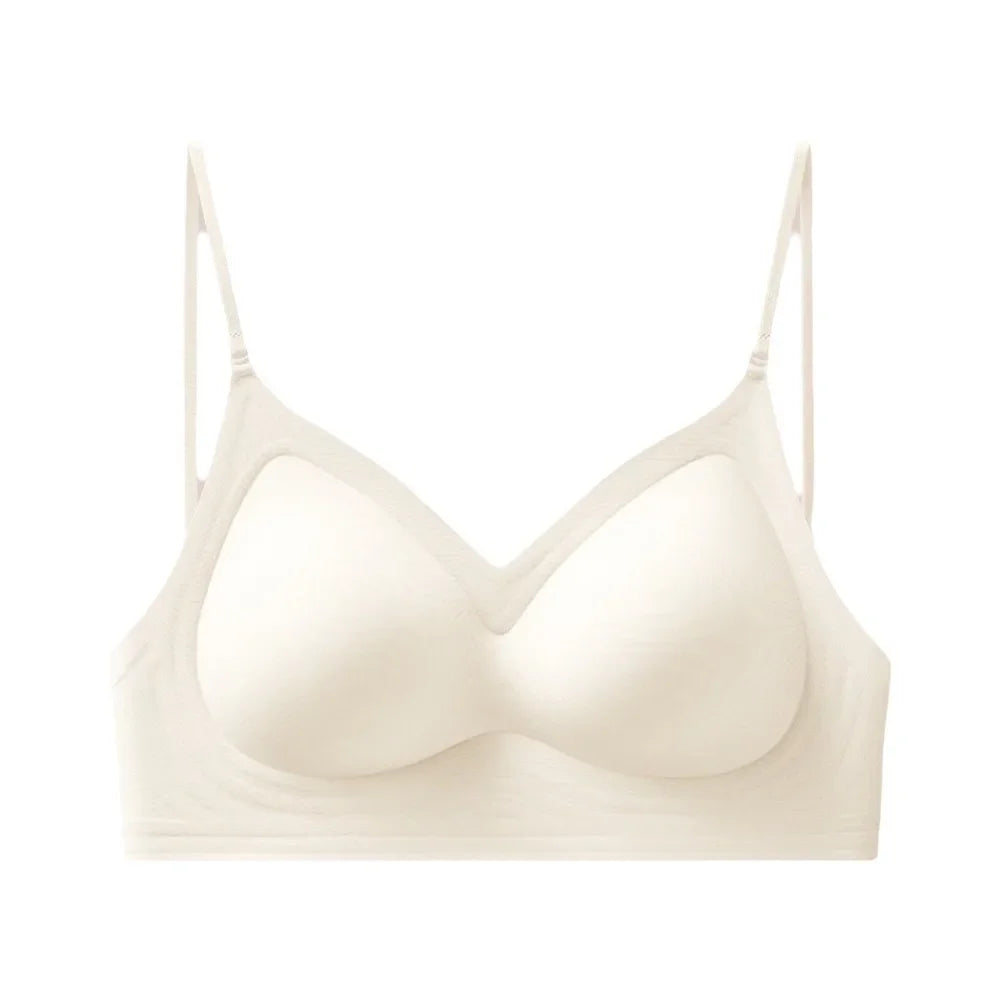 Wireless Push-Up Bra Deep V Seamless Lingerie for Women Wireless Push-Up Bra PLUSH White S