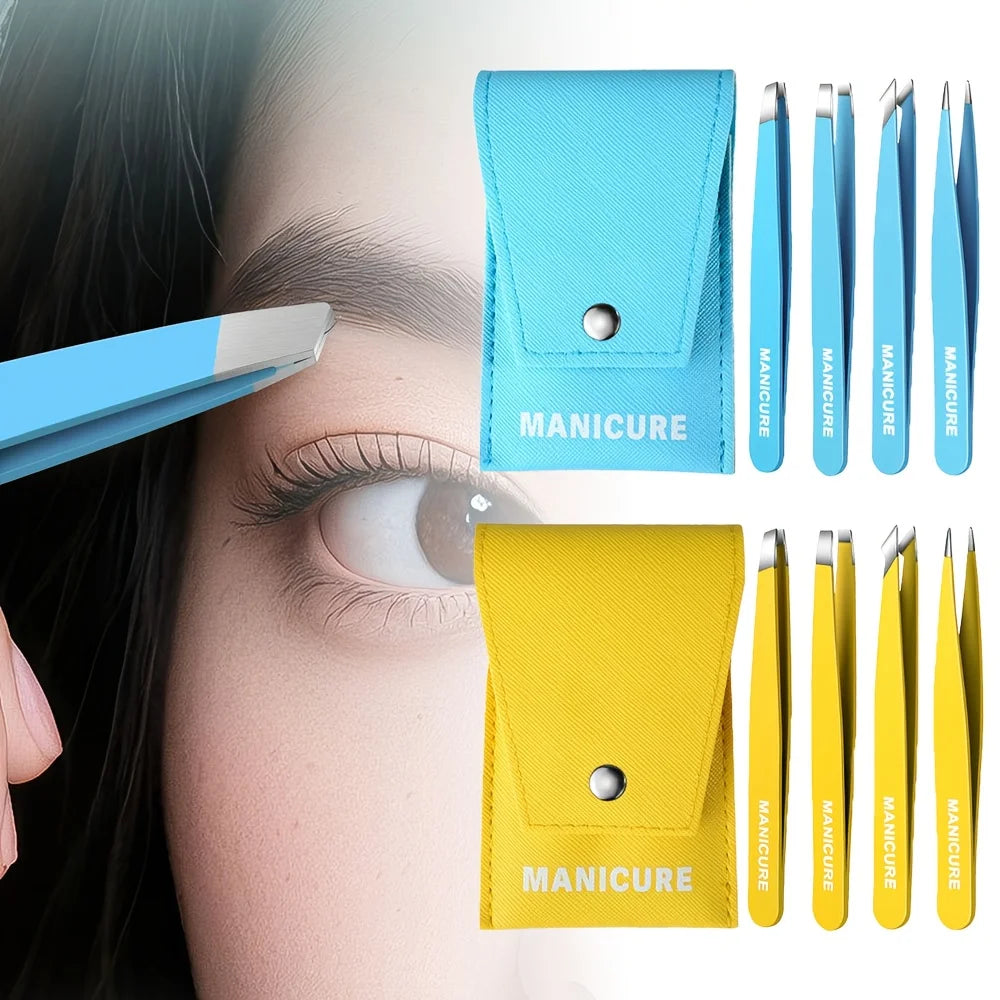Ouriner Stainless Steel Slant Tweezers Set – Precision Brow Tool Eyebrow Tweezers Set PLUSH