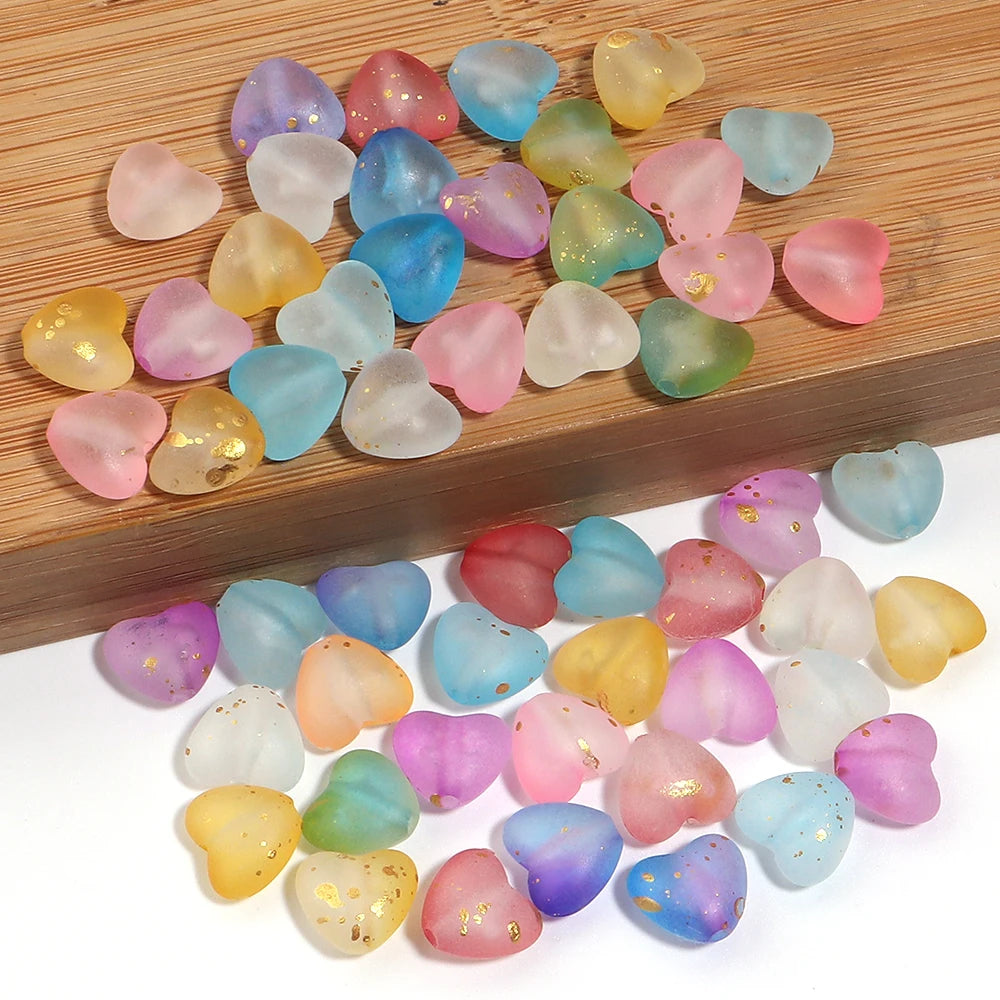 200pcs Matte Gradient Heart Acrylic Beads Gold Foil DIY Jewelry Acrylic Spacer Beads PLUSH