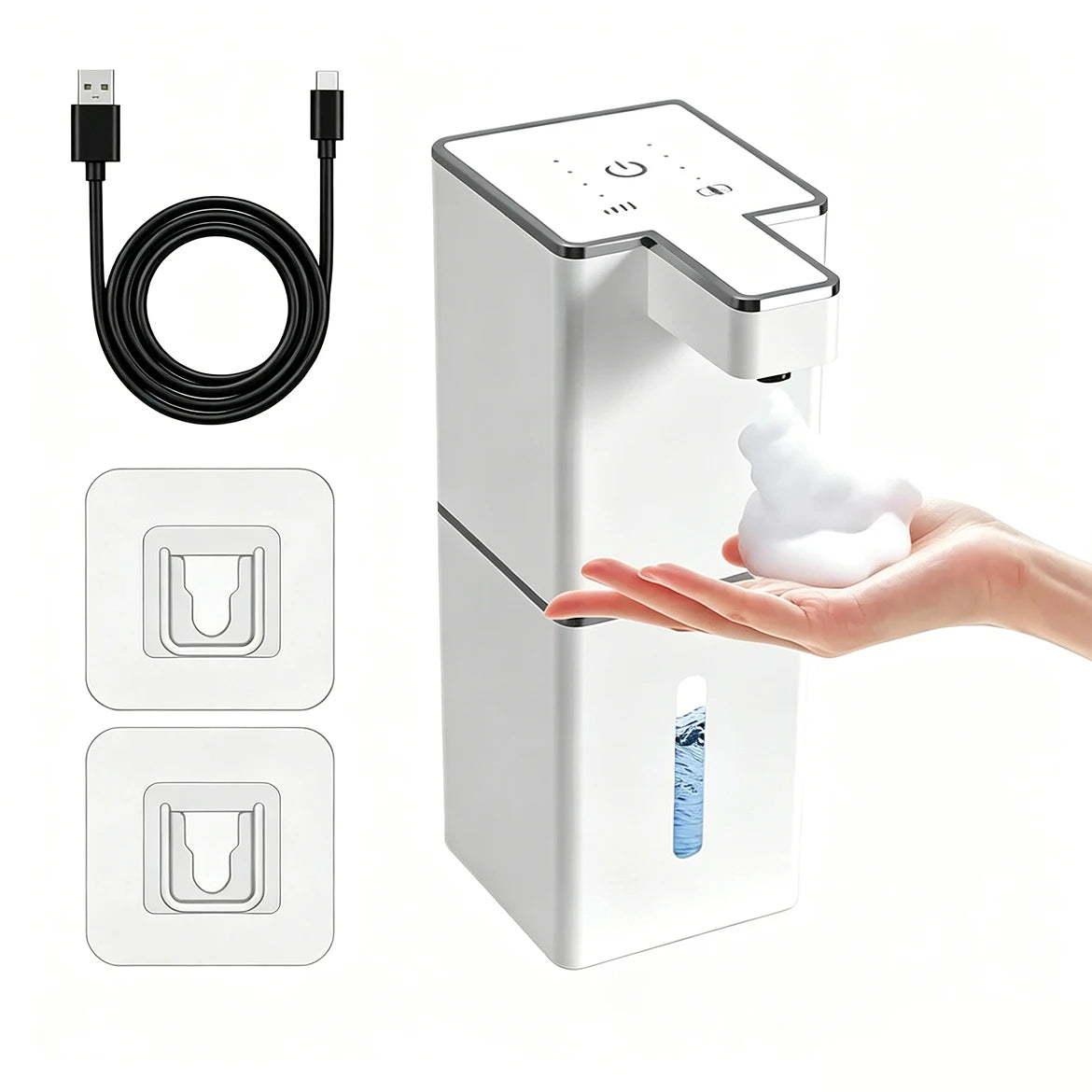 USB Rechargeable Automatic Foam Soap Dispenser – Desktop Foam Soap Dispenser PLUSH WHITE