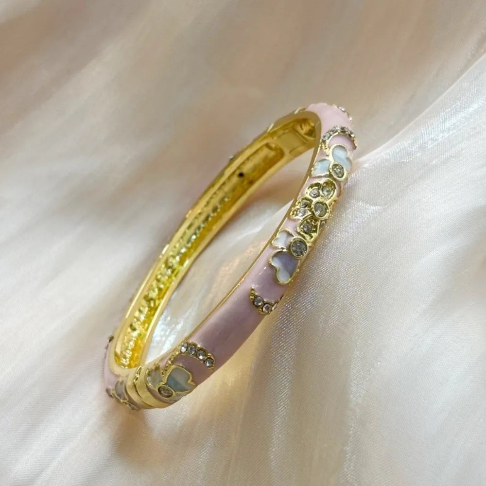 Colorful Cloisonne Enamel Bangle – Vintage Rhinestone Bracelet Enamel Bangle PLUSH Pink