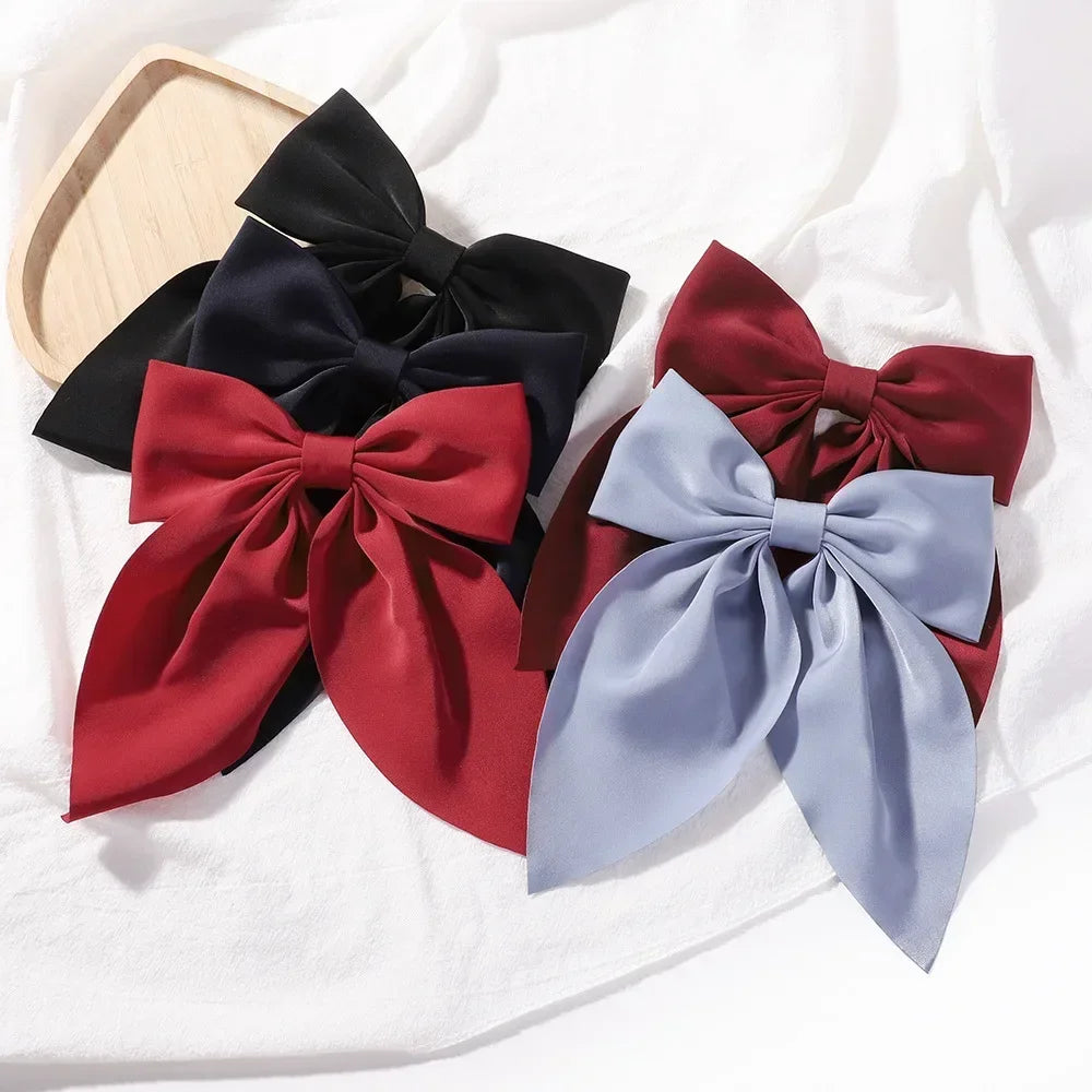 Double Sided Satin Bow Hair Clip – Straight Clip Accessory Bow Hair Clip PLUSH