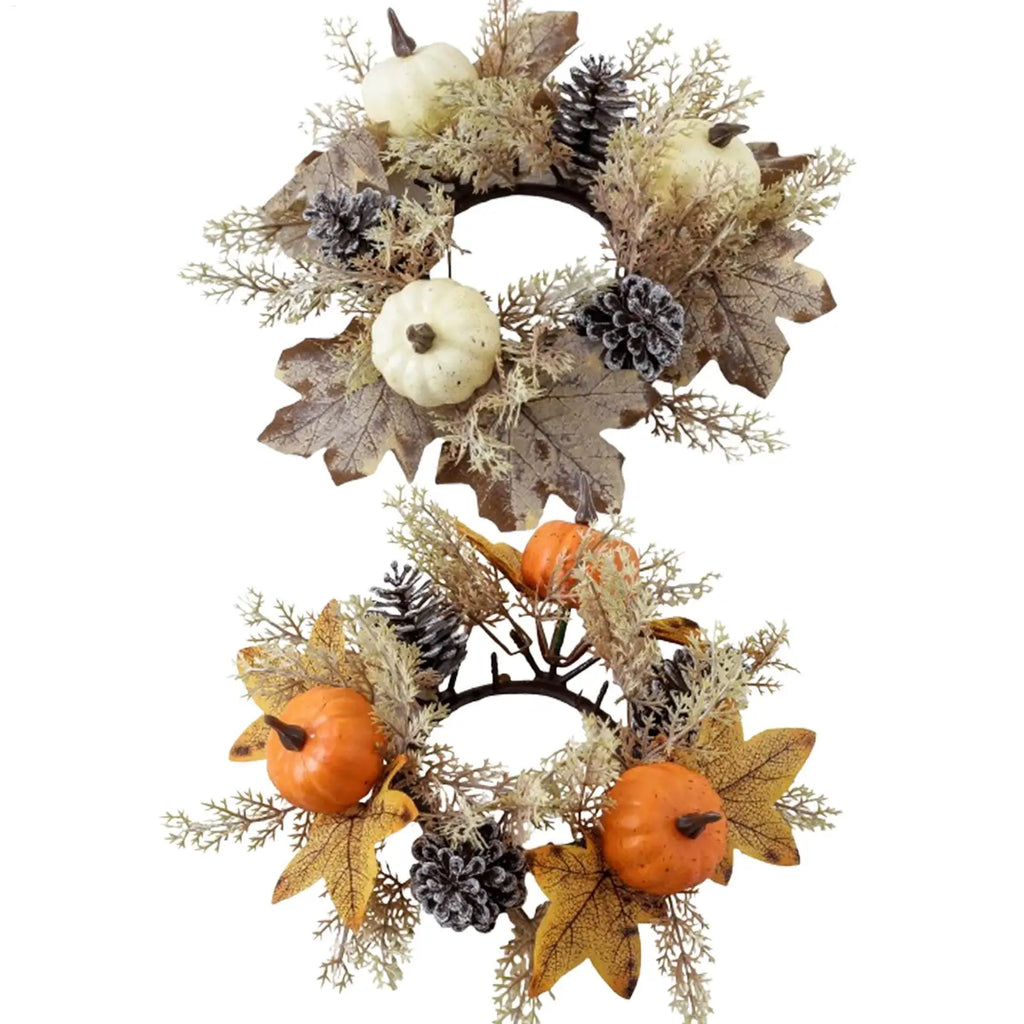 Fall Candle Ring Wreath – Maple Leaves & Pine Cones Décor Candle Ring Wreath PLUSH