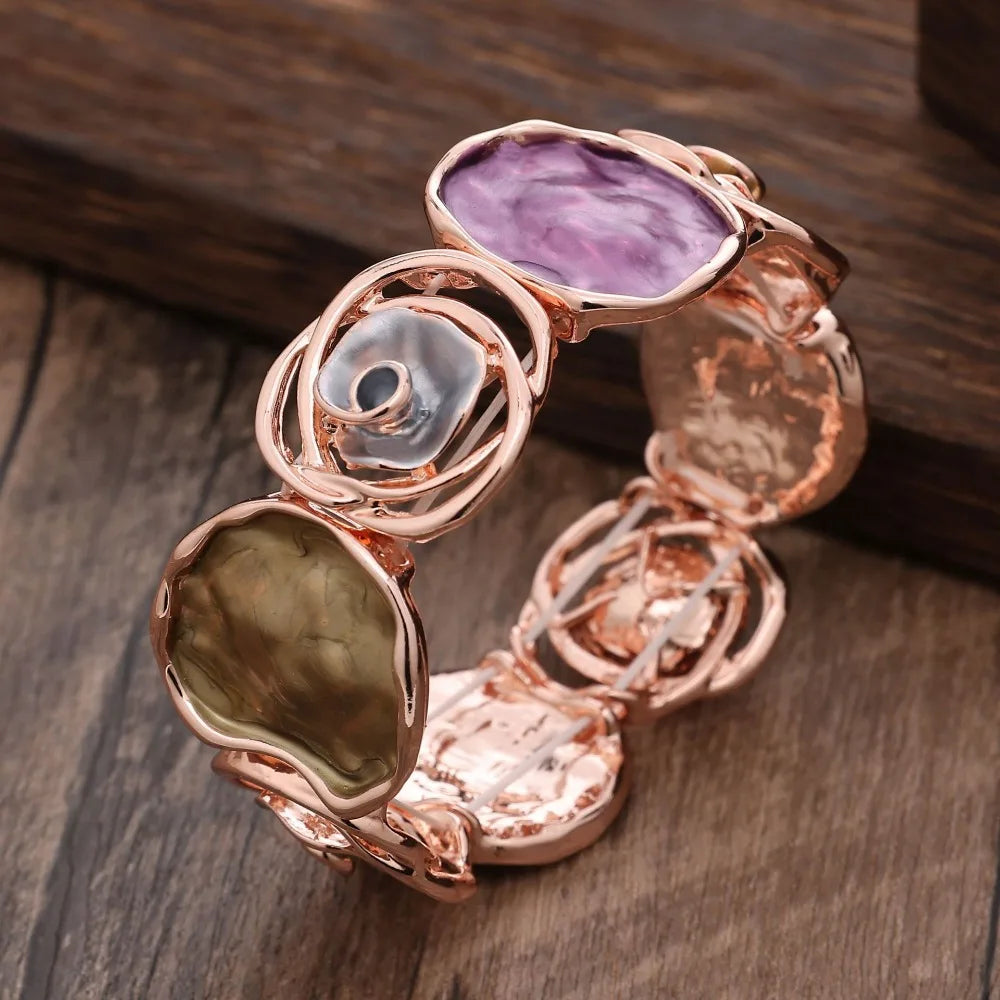 Enamel Rose Bangle – Geometric Hollow Ethnic Flower Bracelet Enamel Flower Bangle PLUSH Style 3
