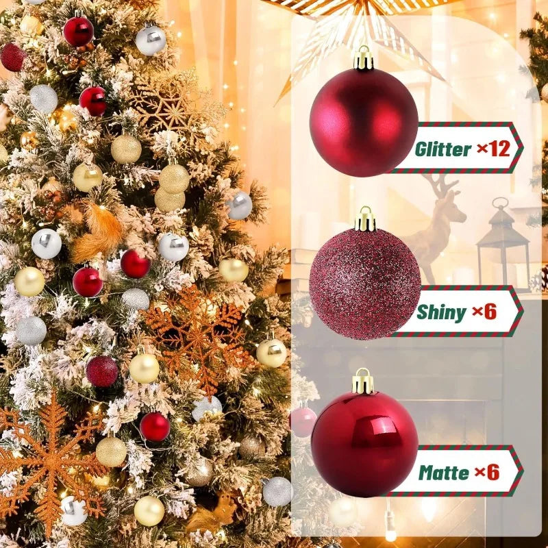 Mini Shatterproof Christmas Ball Ornaments 24pcs | Tree Decor Christmas Ball Ornaments PLUSH