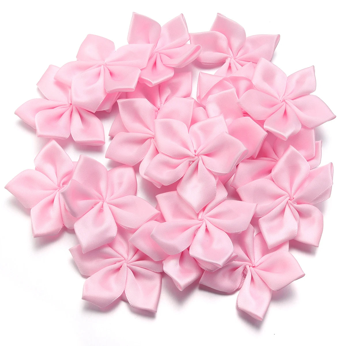 20pcs 6cm Satin Ribbon Flowers for DIY Hair Clips & Crafts Ribbon Flower Appliqués PLUSH Pink
