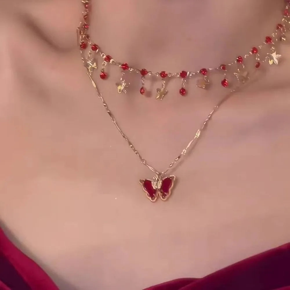 Zircon Butterfly Rhinestone Double Layer Choker Necklace Choker Necklace PLUSH