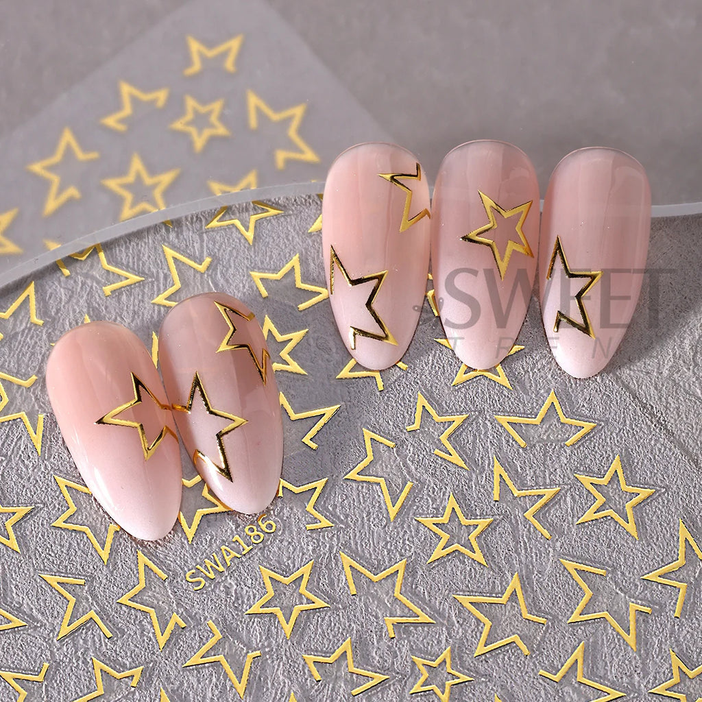 Gold Silver Hollow Star Nail Stickers – Y2K Bronzing Decals 2pc Nail Art Stickers PLUSH