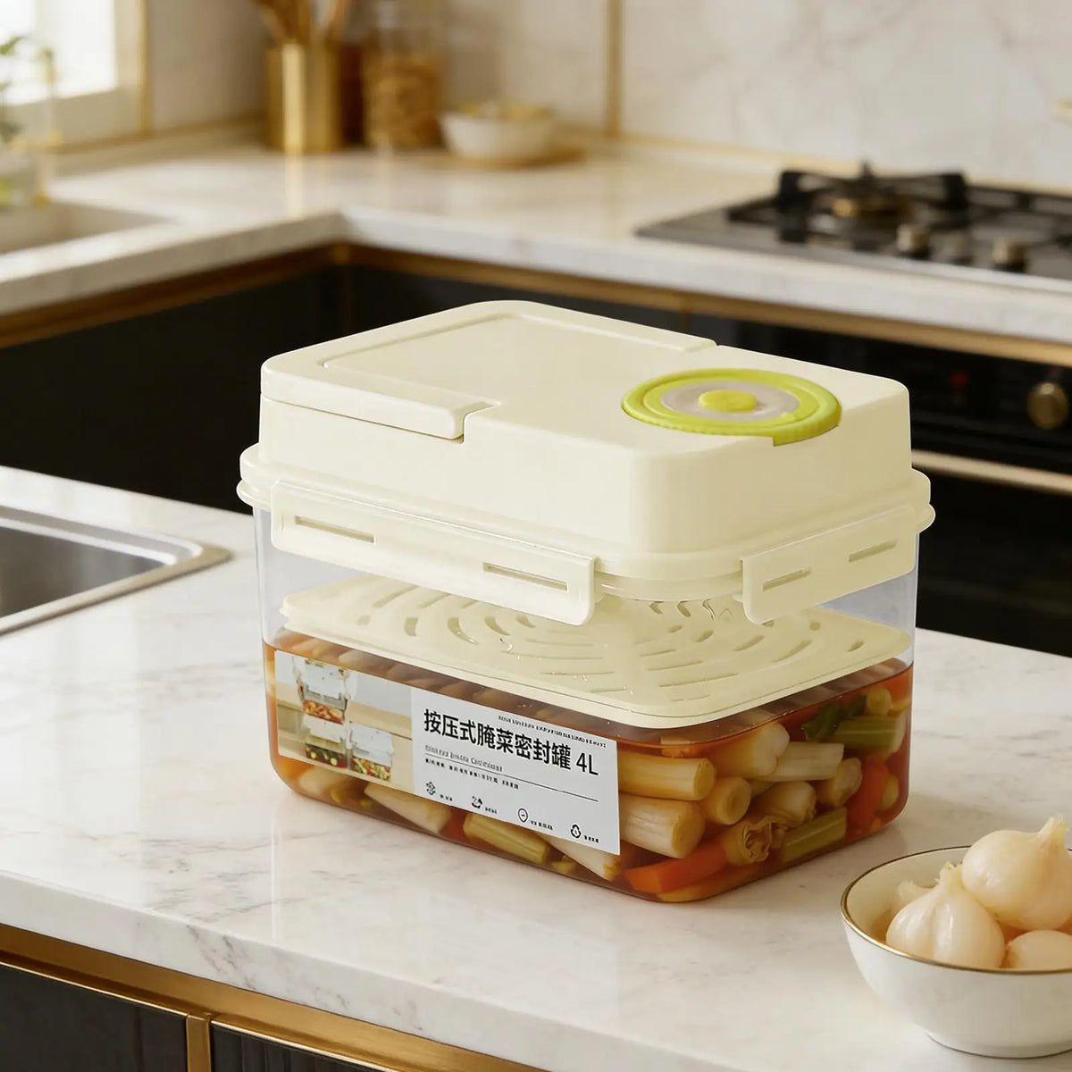4L Airtight Pickle Fermentation Container with Press Plate Food Storage Container PLUSH