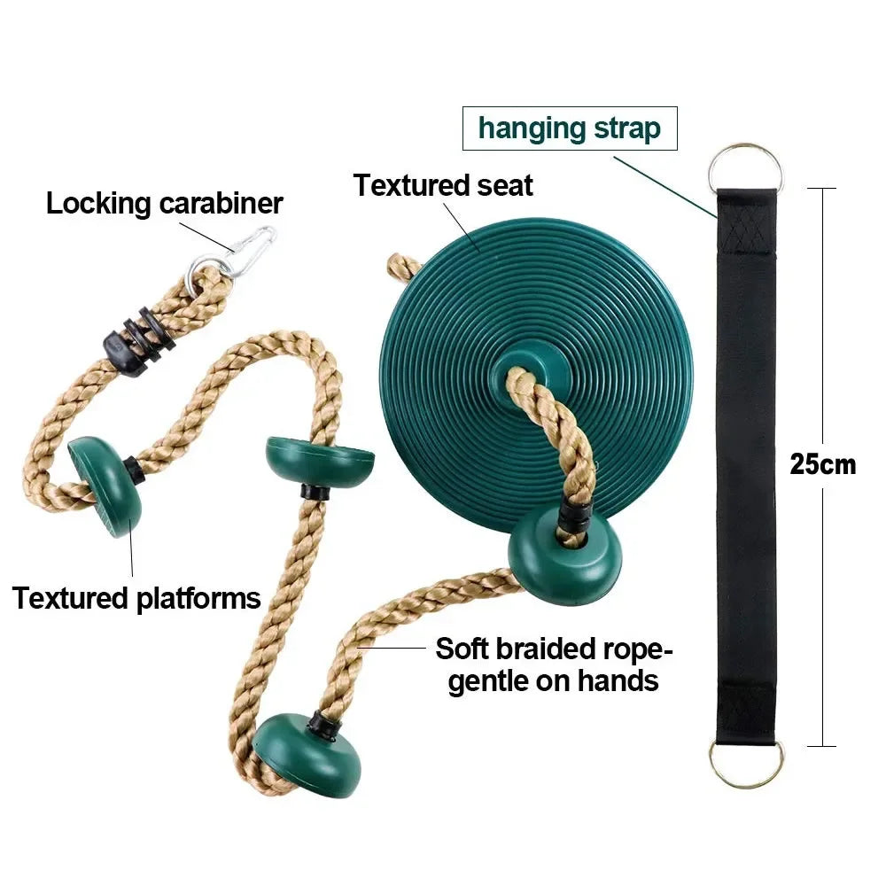 Kids Climbing Rope with Platforms & Disc Swing Seat Set Kids Swing Climbing Set PLUSH