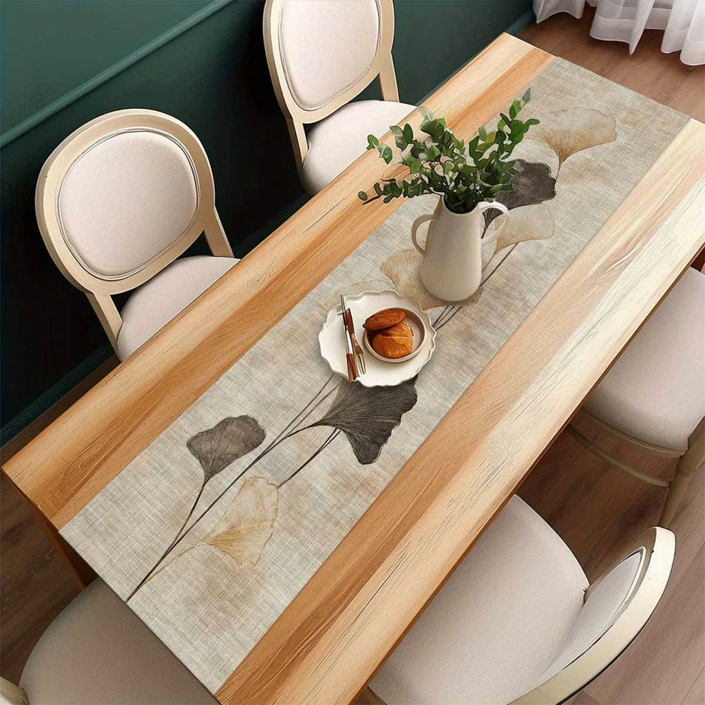 Ginkgo Leaf Table Runner | Linen-Look Polyester, 3 Sizes Table Runner PLUSH