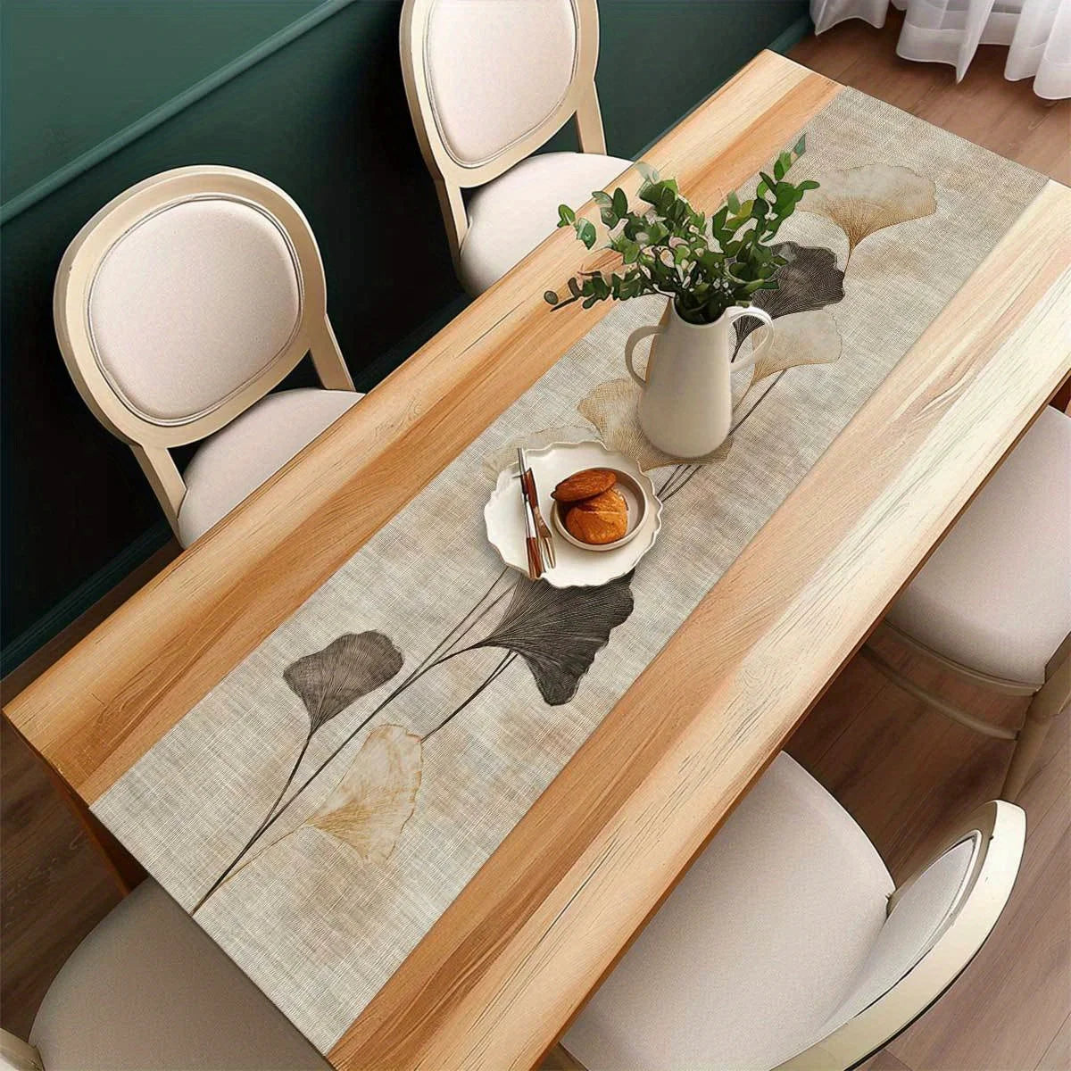 Ginkgo Leaf Table Runner | Linen-Look Polyester, 3 Sizes Table Runner PLUSH