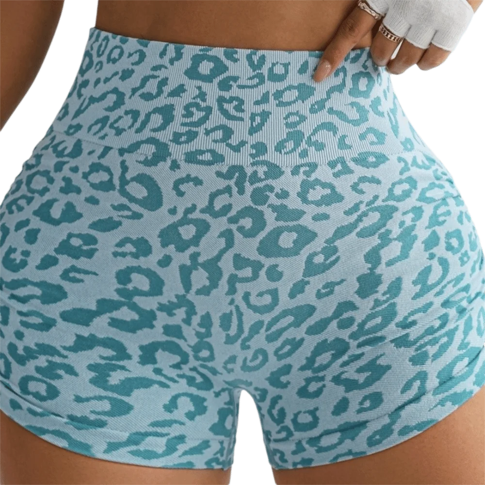 Women's High Waist Seamless Yoga Shorts – Leopard Print Women's Yoga Shorts PLUSH Cyan S
