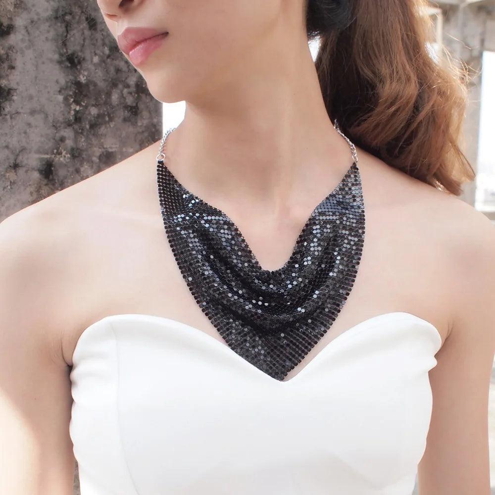 Vintage Metal Chain Choker – Leopard Print & Sequin Necklace Chain Choker Necklace PLUSH