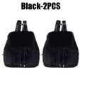 Women's Fox Fur Backpack – Magnetic Drawstring Flap Bag Set Women's Backpack PLUSH Black-2PCS