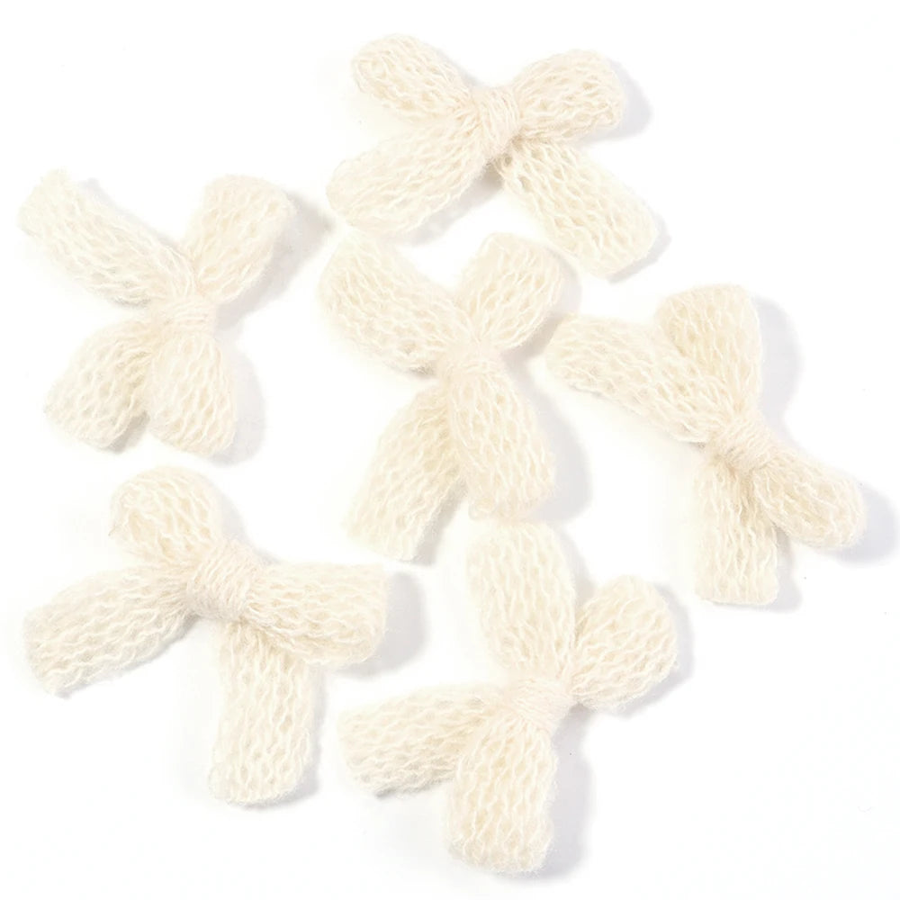 10pcs Fluffy Knitted Wool Yarn Bows – DIY Hair & Jewelry Craft DIY Hair Bow PLUSH beige 4x5cm