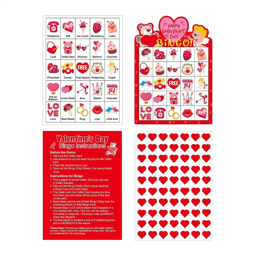 Valentine's Day Bingo Game 38pcs – Fun Set for 24 Players Holiday Card Game PLUSH
